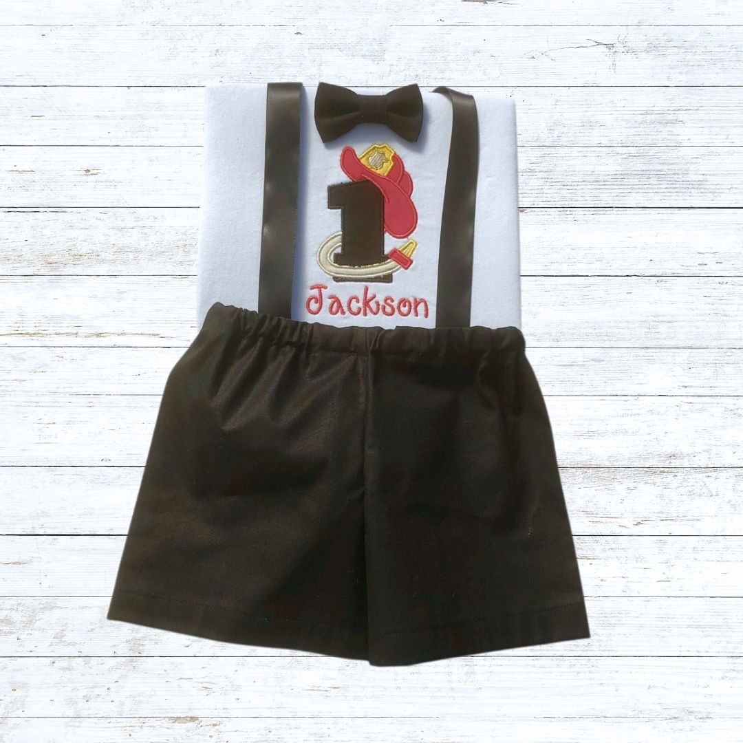 Boys black fireman birthday outfit