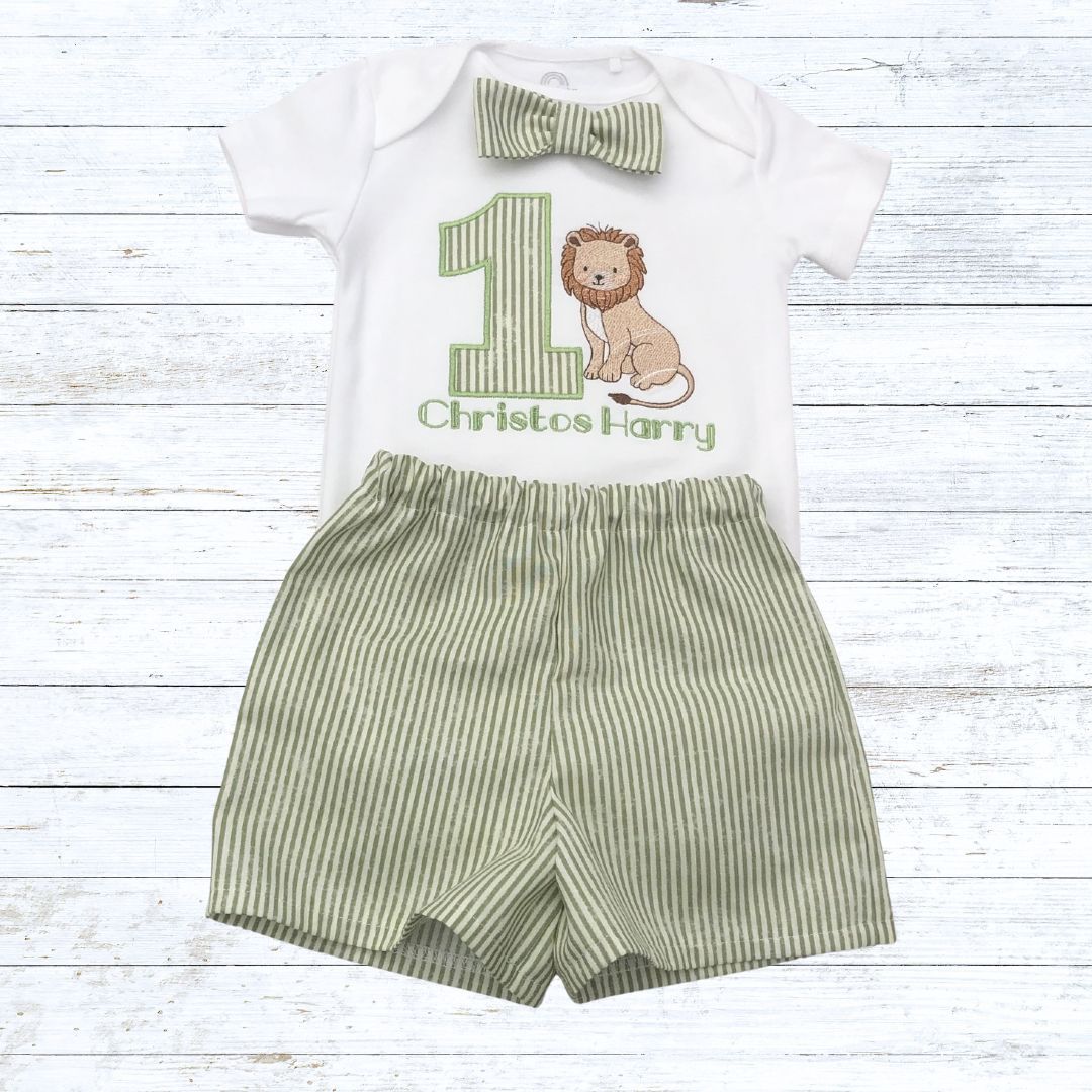 Boys lion birthday outfit - sage
