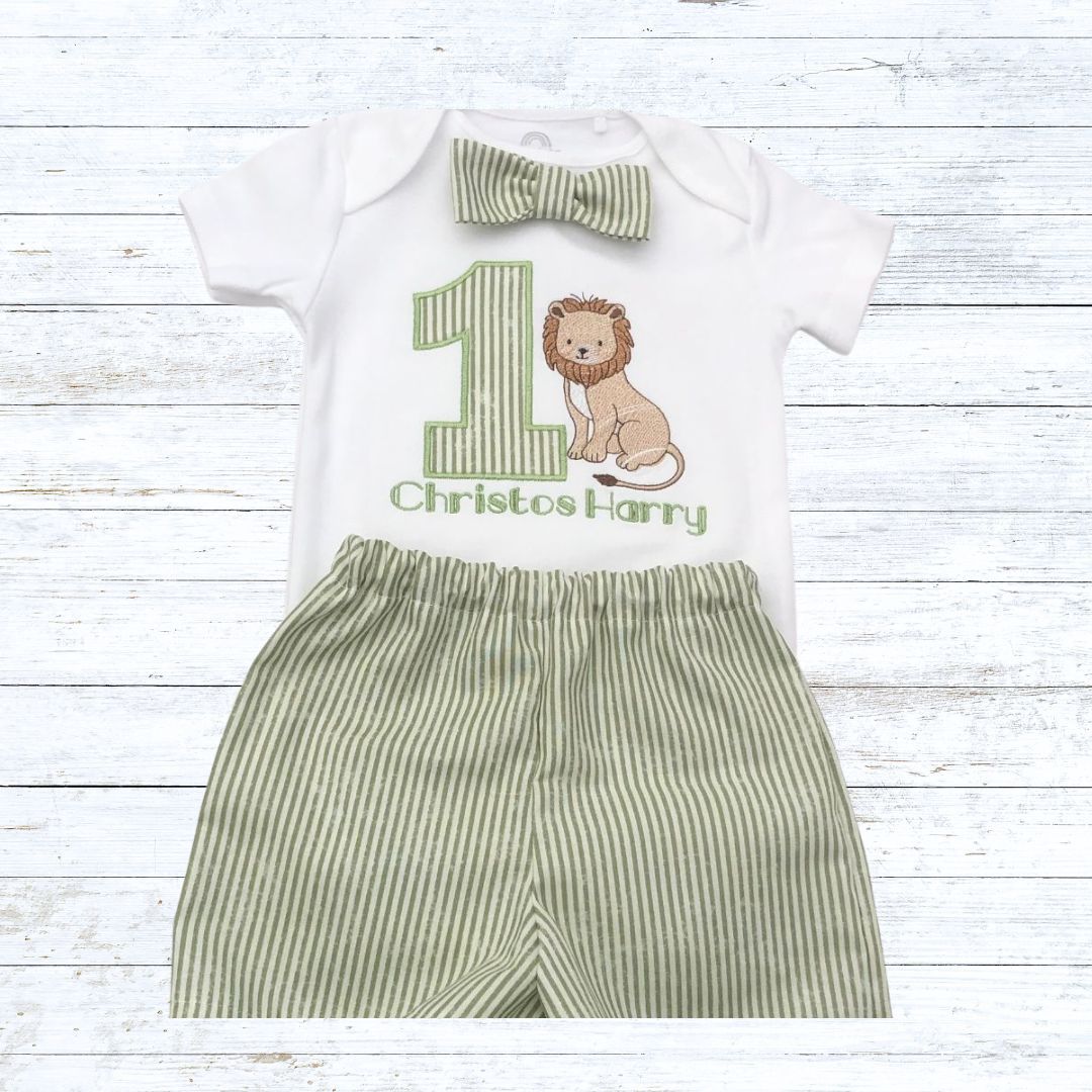 Boys lion birthday outfit - sage