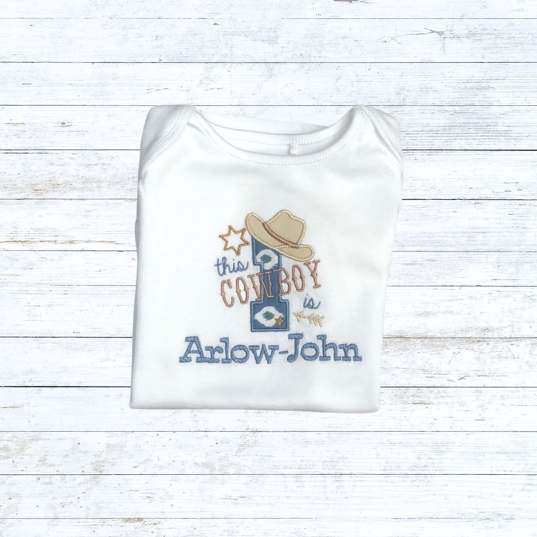 Boys blue cowboy birthday shirt