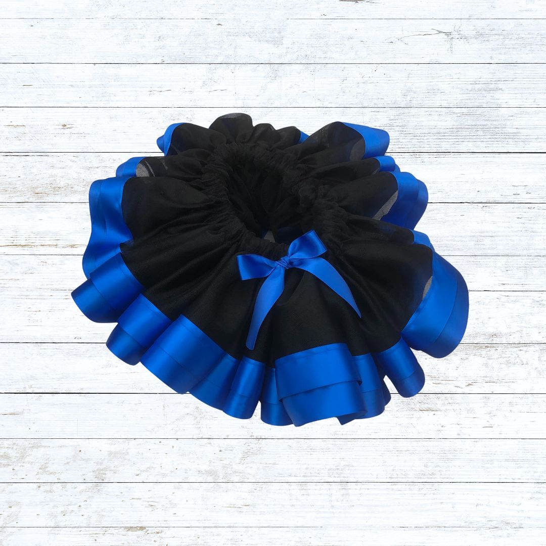 Ribbon trim tutu- black tulle royal ribbon