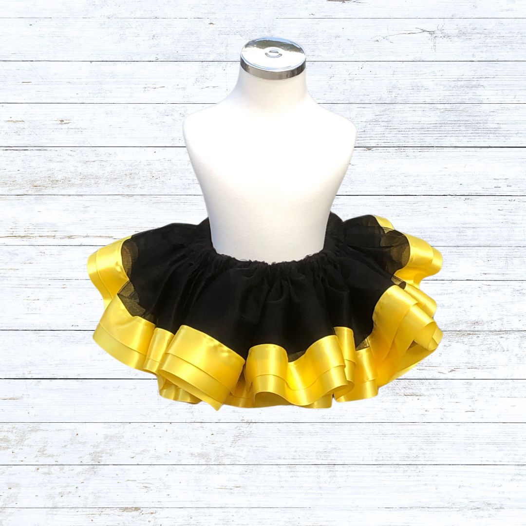 Ribbon trim tutu-black tulle yellow ribbon