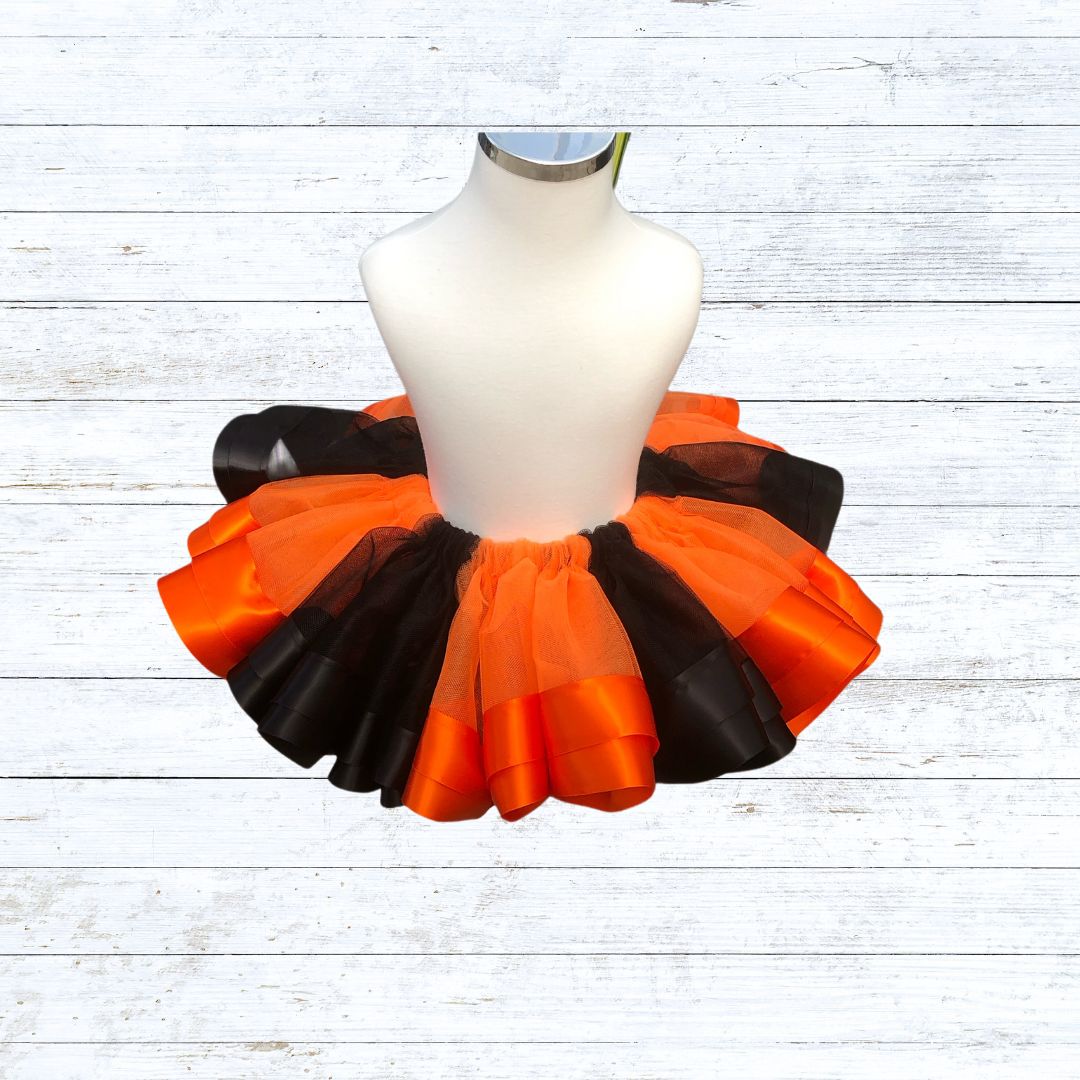 Ribbon trim tutu - black and orange tulle and ribbon
