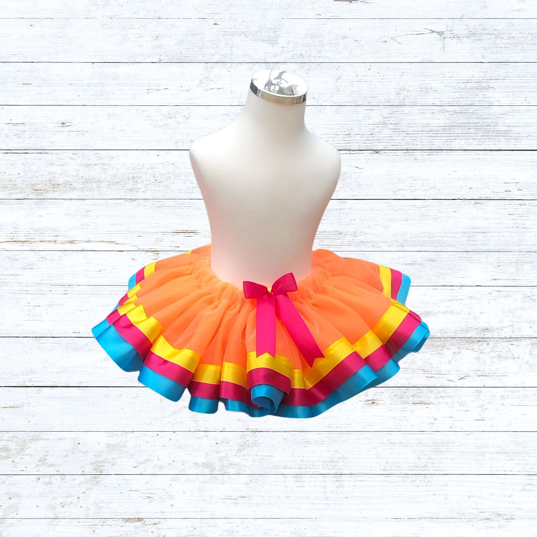 Ribbon trim tutu-orange tulle aqua pink yellow ribbon