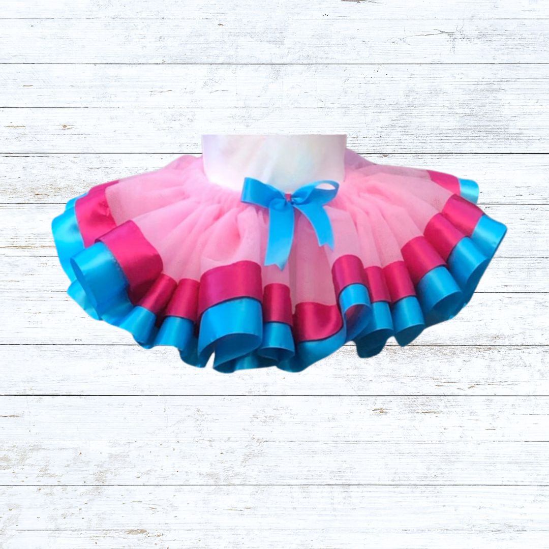  Ribbon trim tutu-pink tulle aqua pink ribbon