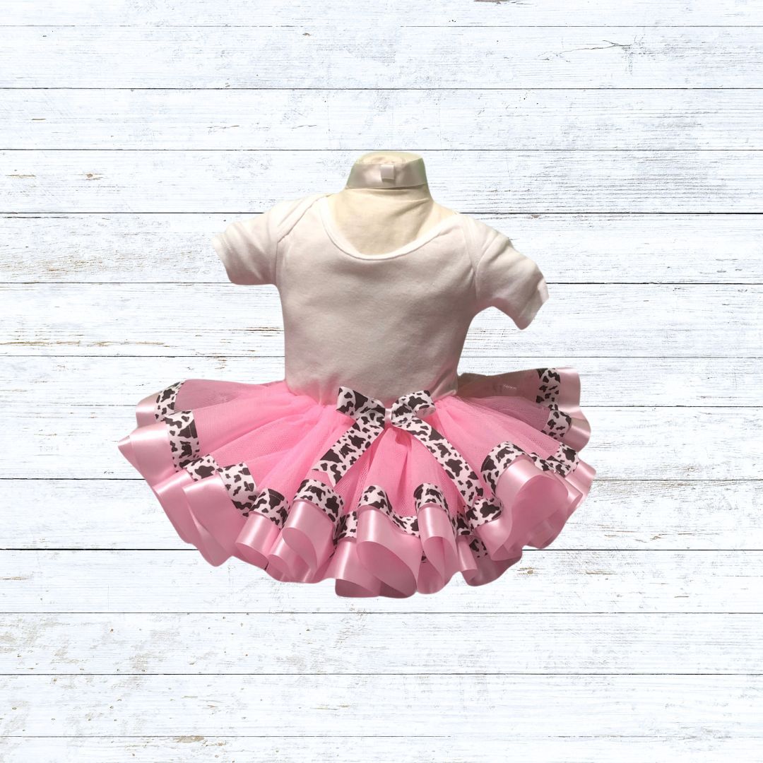  Ribbon trim tutu-pink tulle pink cow print ribbon
