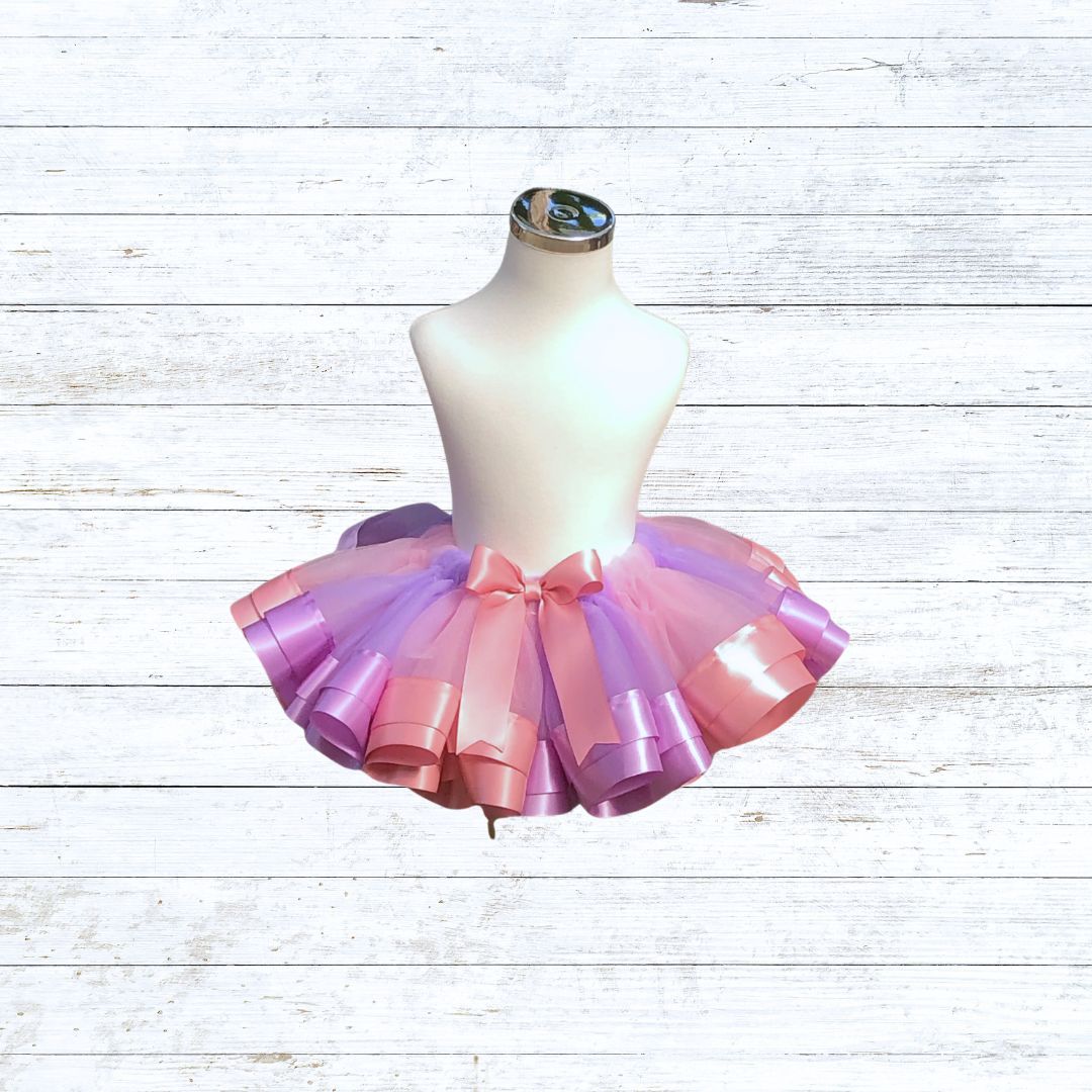 Ribbon trim tutu- pink purple tulle and ribbon