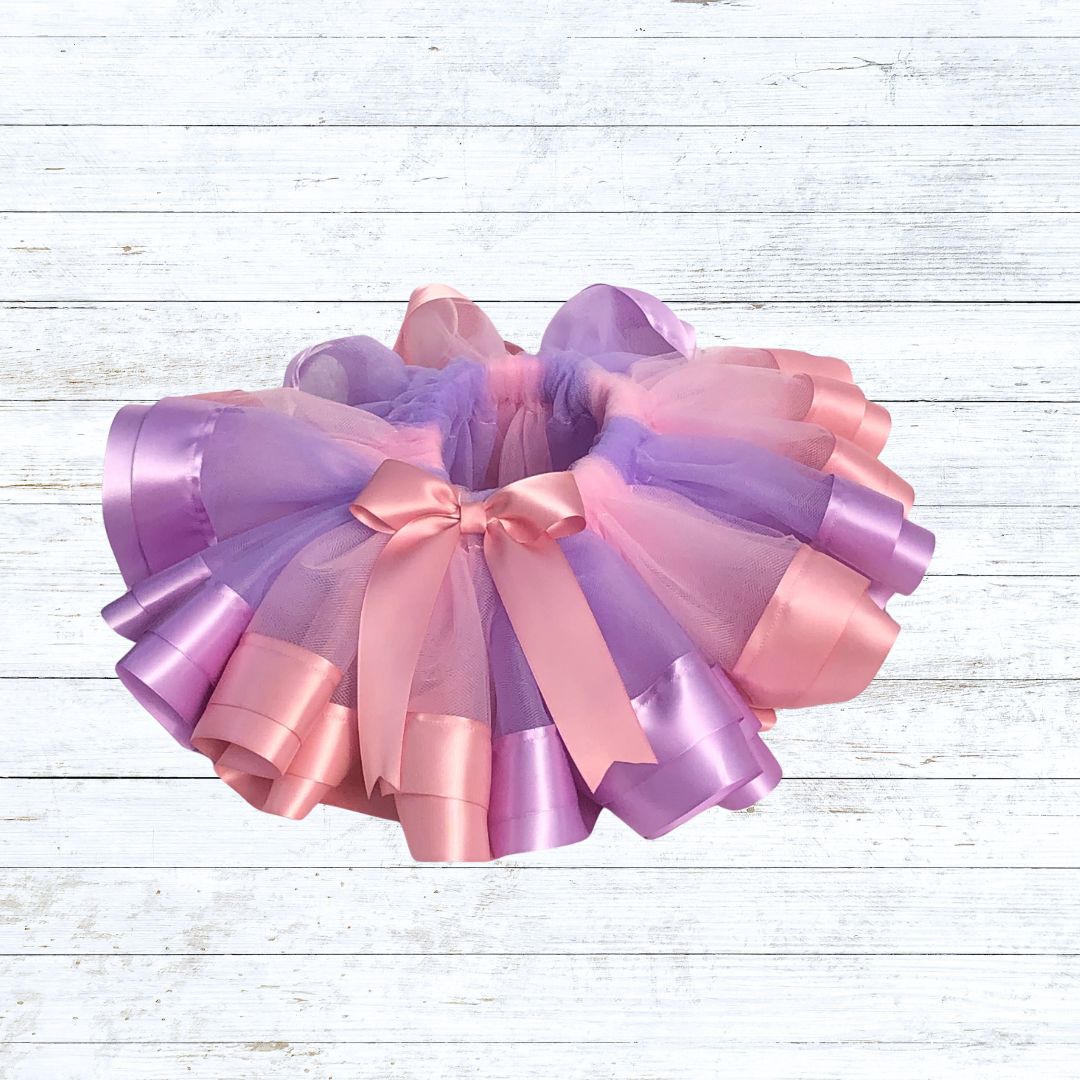 Ribbon trim tutu- pink purple tulle and ribbon