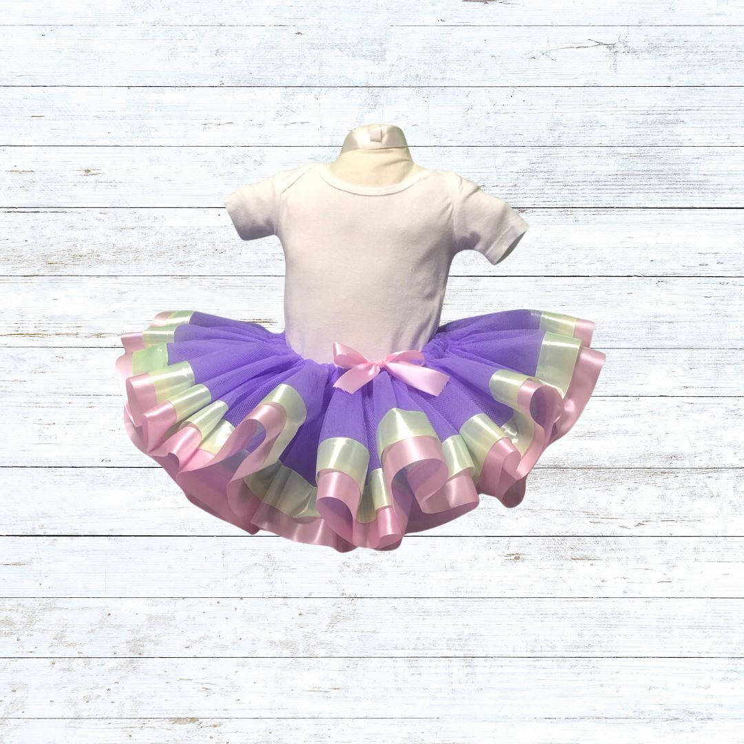 Ribbon trim tutu-purple tulle mint pink ribbon