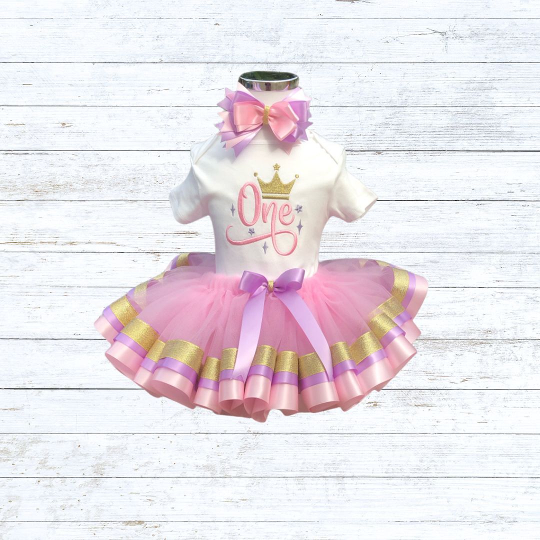 Personalised girls princess birthday outfit - pink purple gold