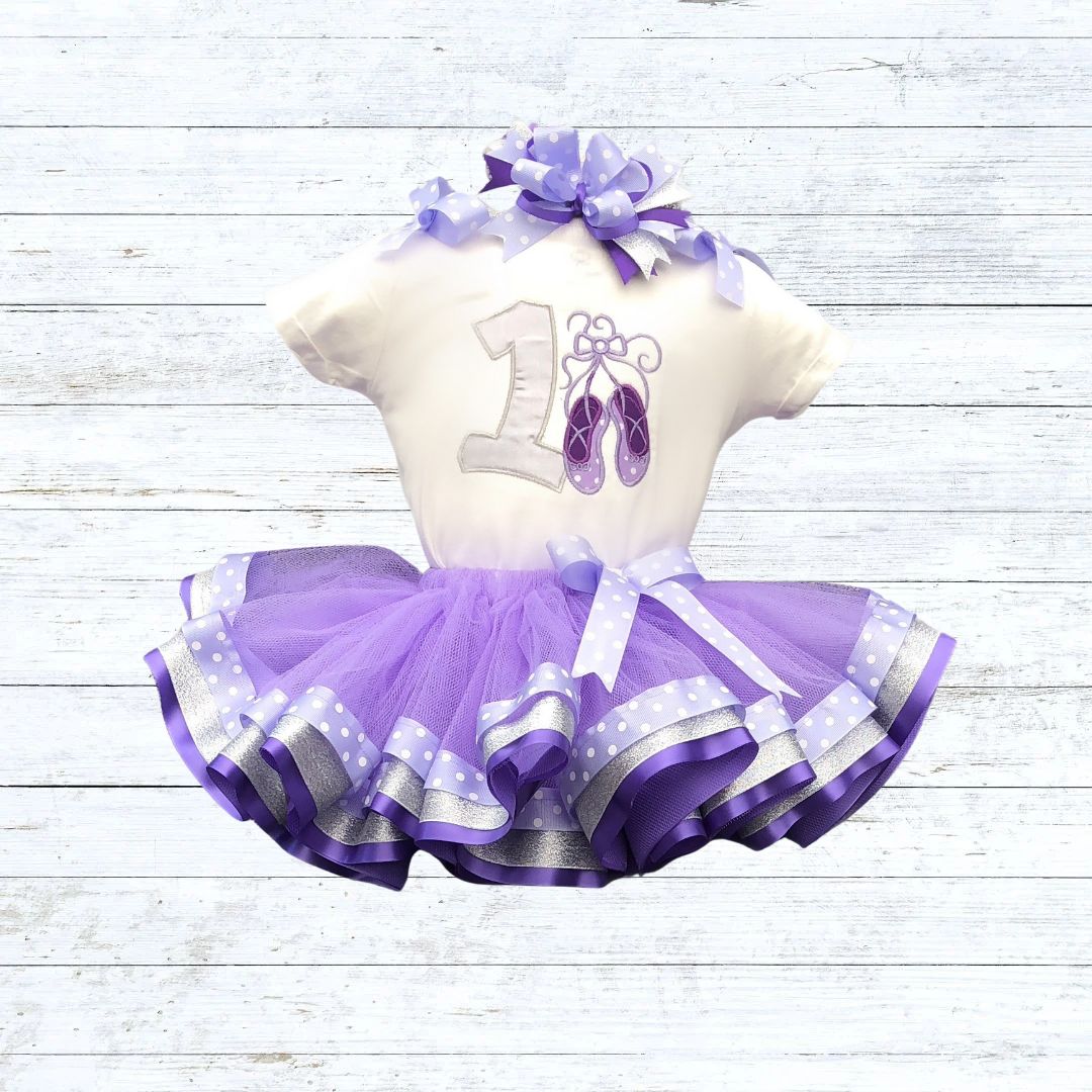 Personalised girls ballet shoes birthday outfit - purple