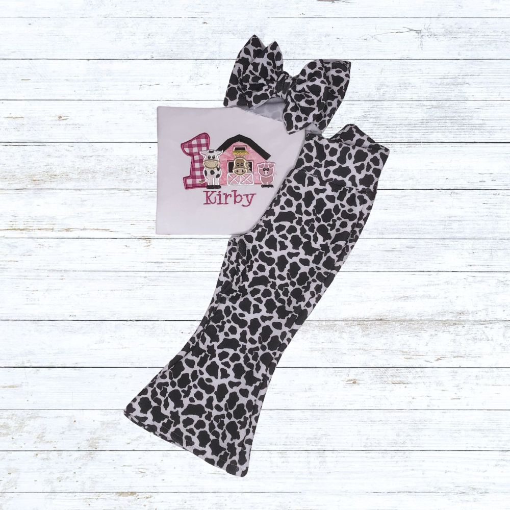 Girls barnyard bell bottom birthday outfit