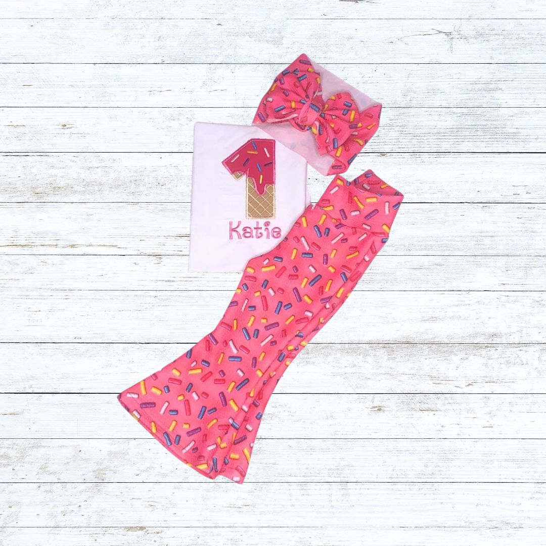 Girls icecream sprinkle bell bottom birthday outfit