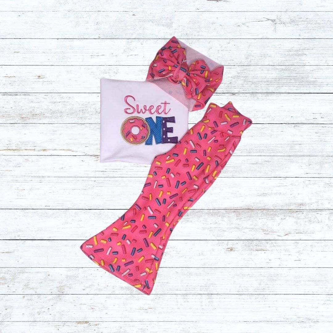Girls donut sprinkle bell bottom birthday outfit