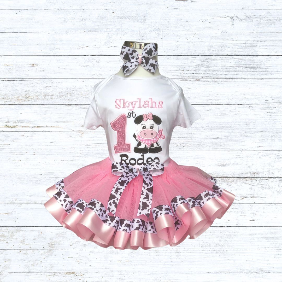 Personalised girls cow birthday outfit