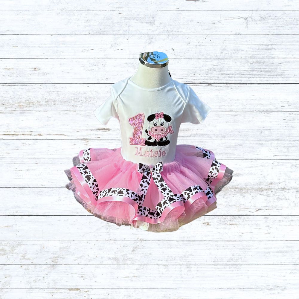 Personalised girls cow birthday outfit