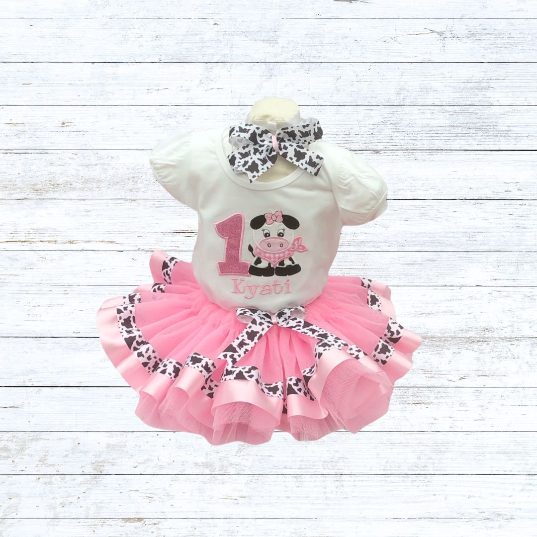 Personalised girls cow birthday outfit