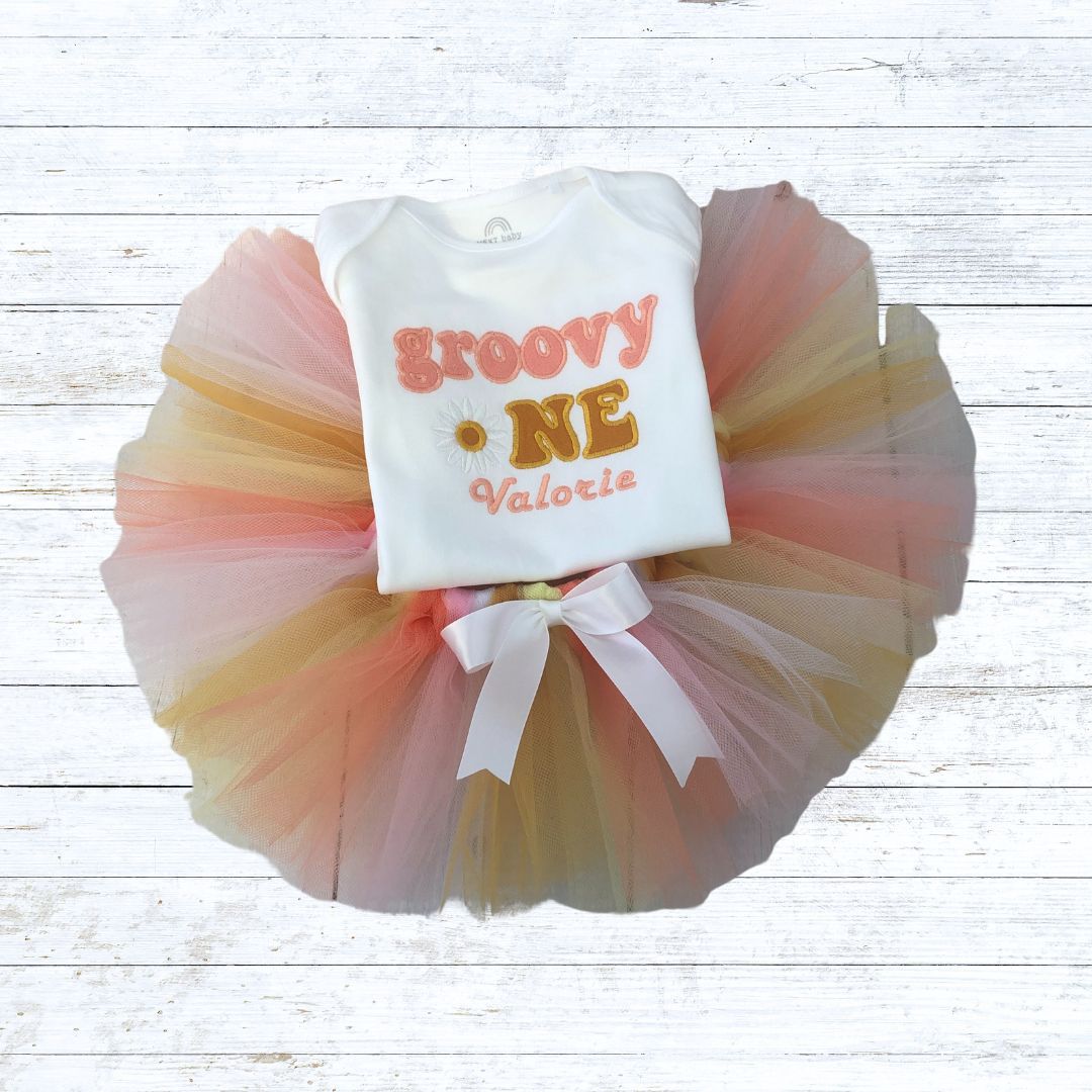 Personalised girls groovy birthday outfit - peach tones