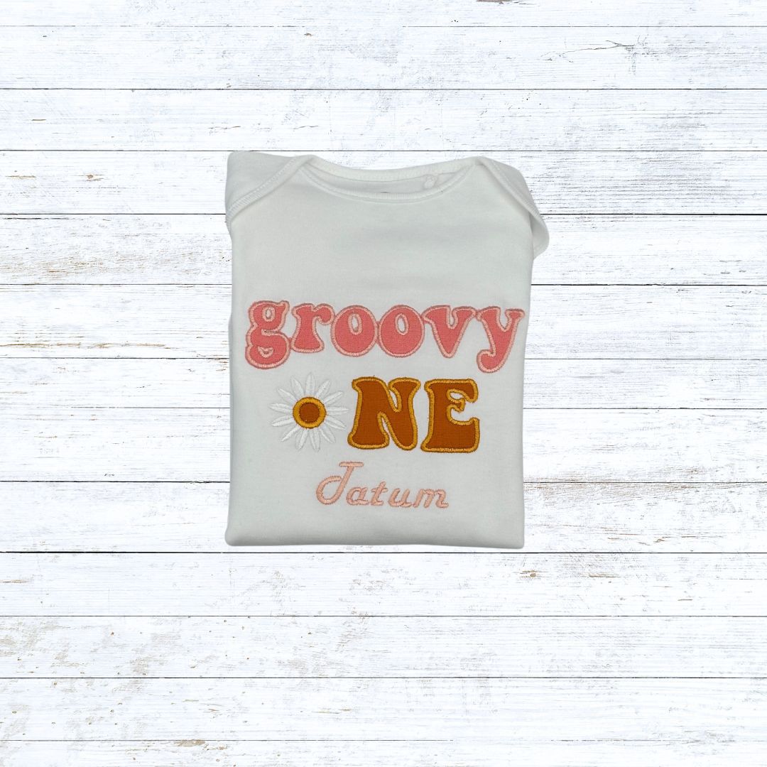 Girls groovy birthday shirt - peach