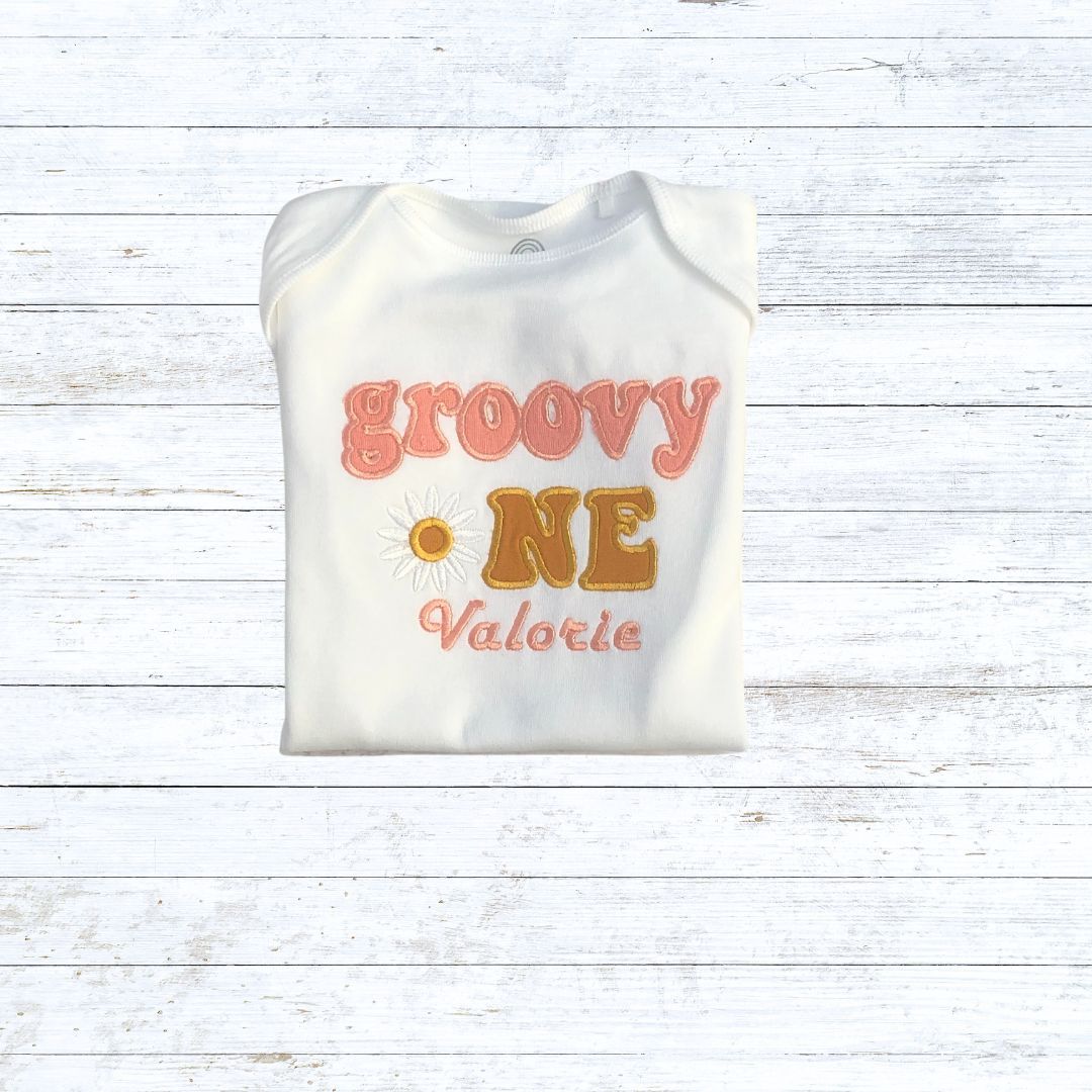 Girls groovy birthday shirt - peach