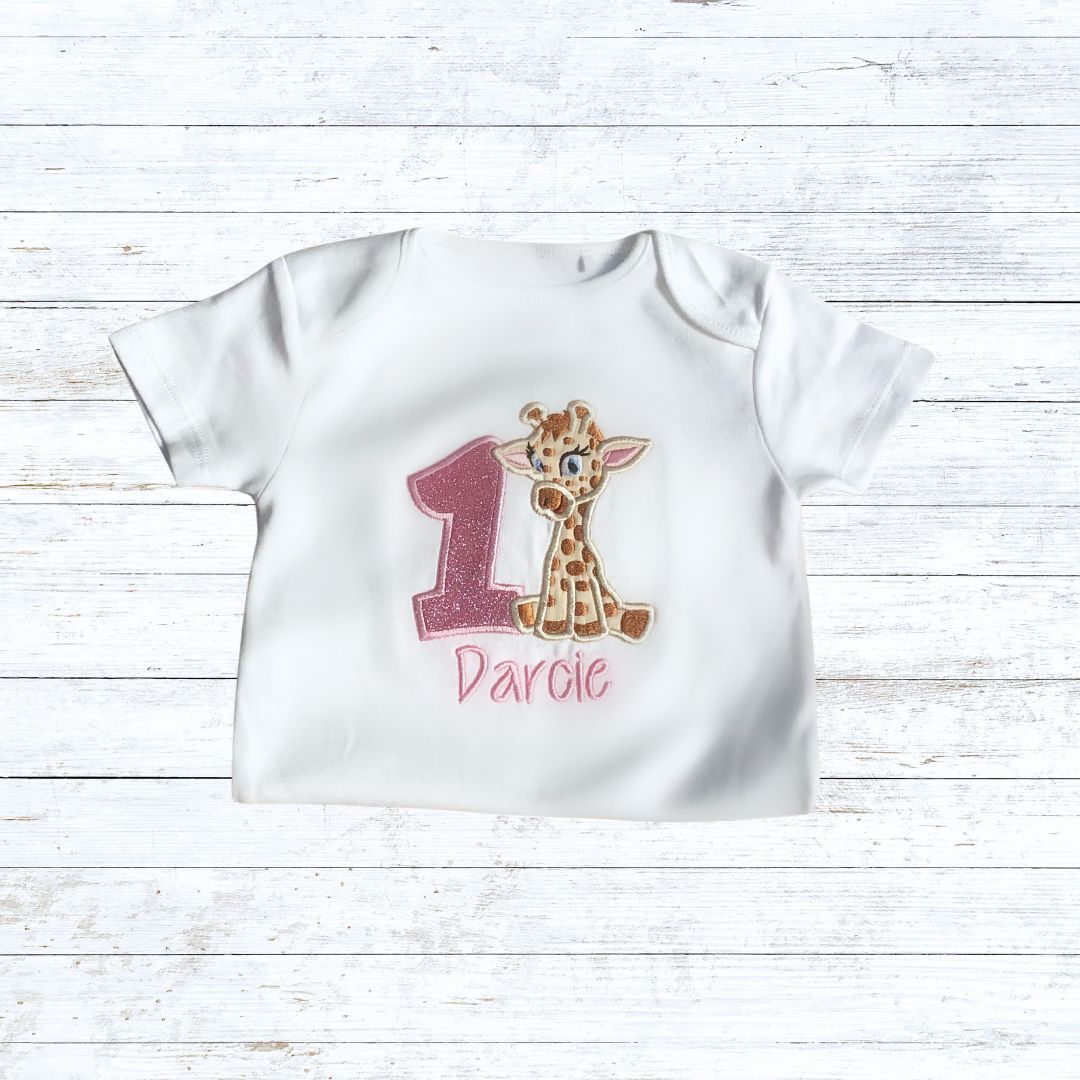 Girls giraffe birthday shirt