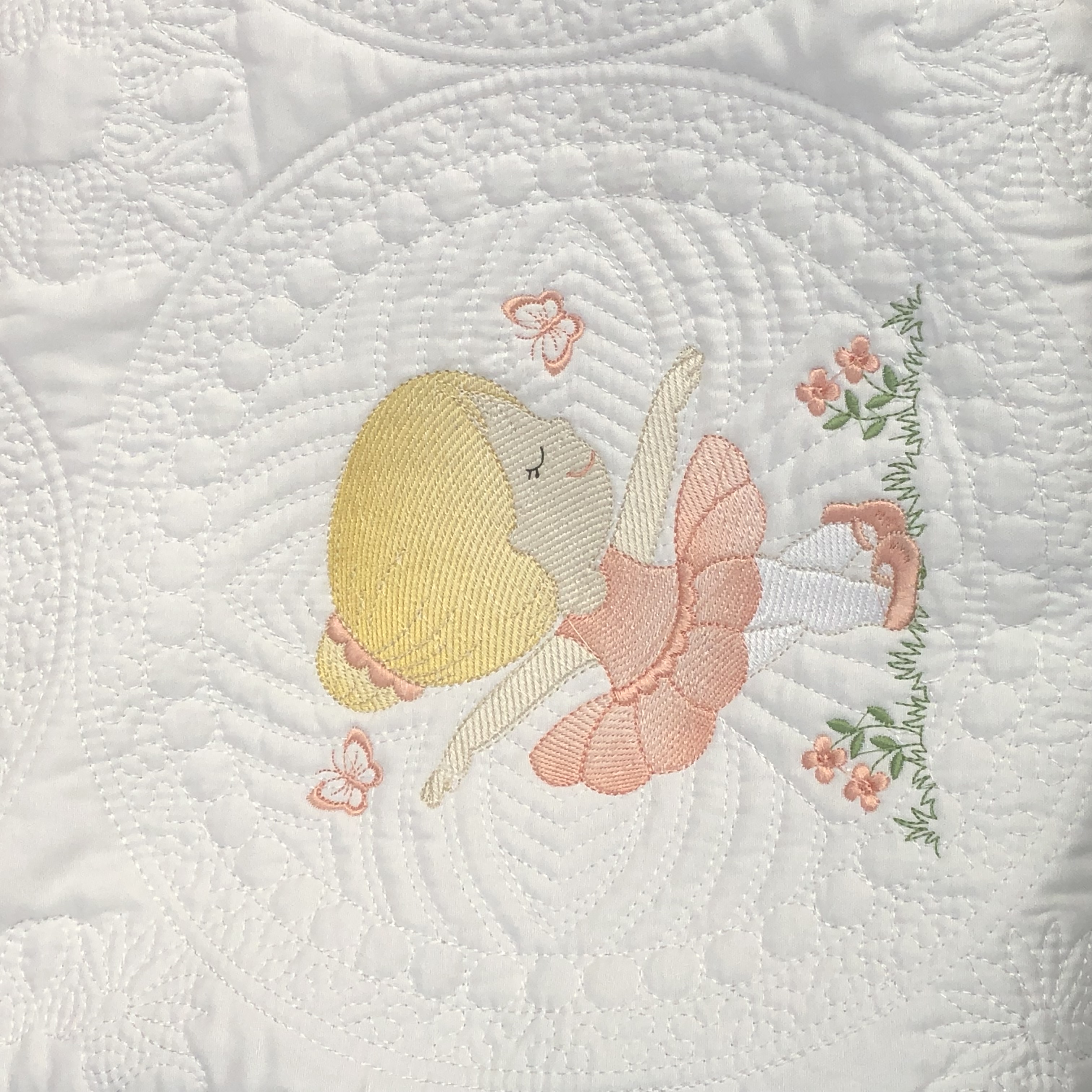 Personalised embroiderd  baby quilt for girl coral border