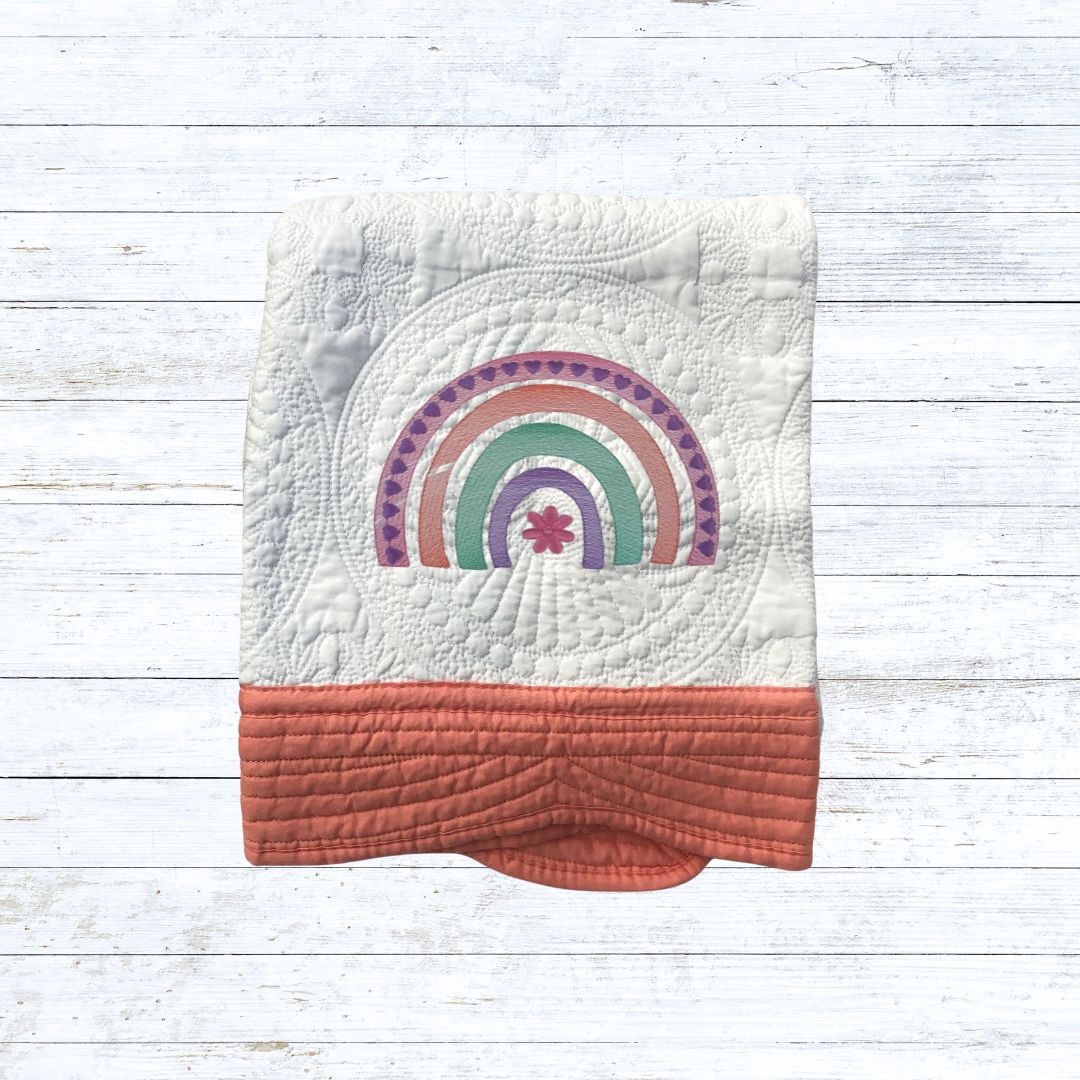 Personalised embroiderd  baby quilt for girl coral border