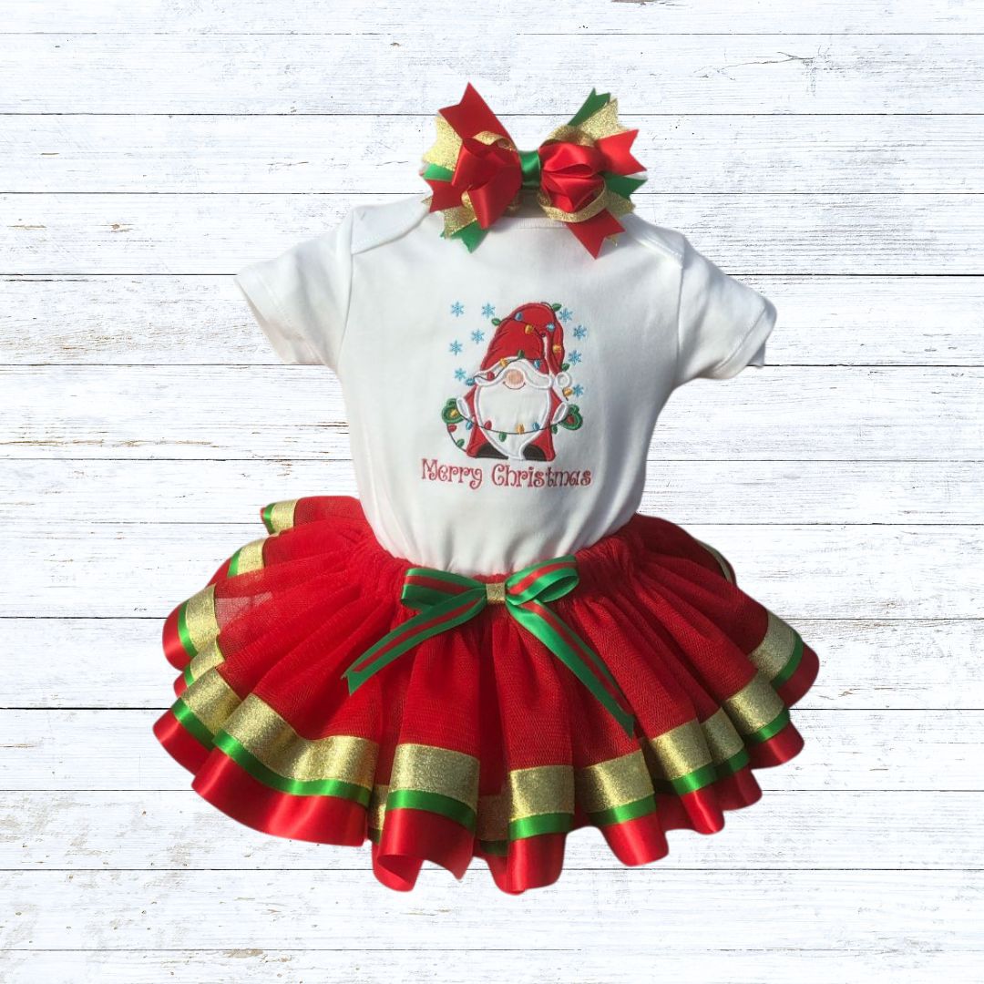 Girls christmas gnome tutu outfit