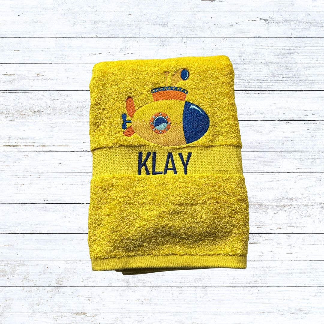 Personalised embroidered bath towels for kids - Submarine