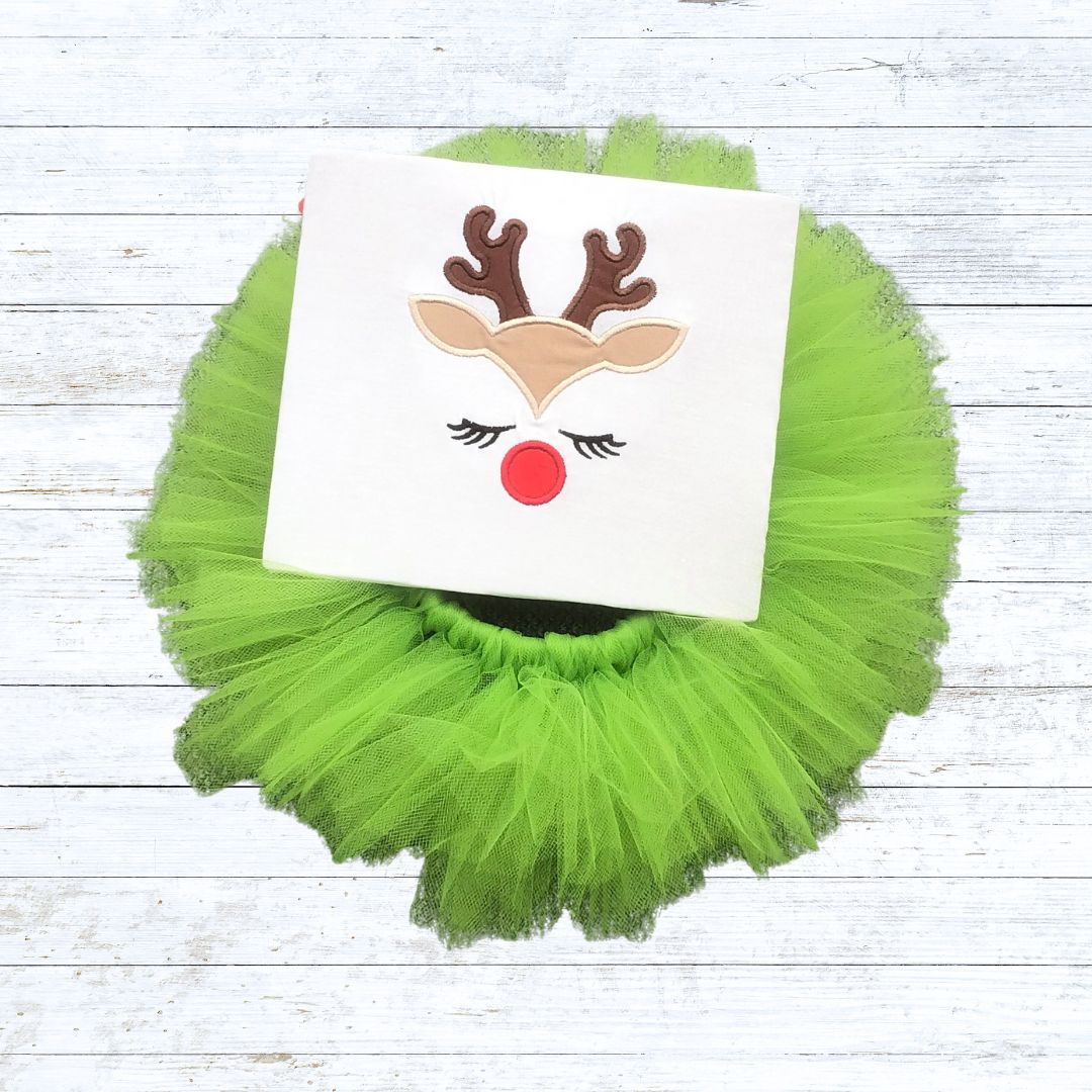 Girls christmas tutu outfit - Green Reindeer silouette