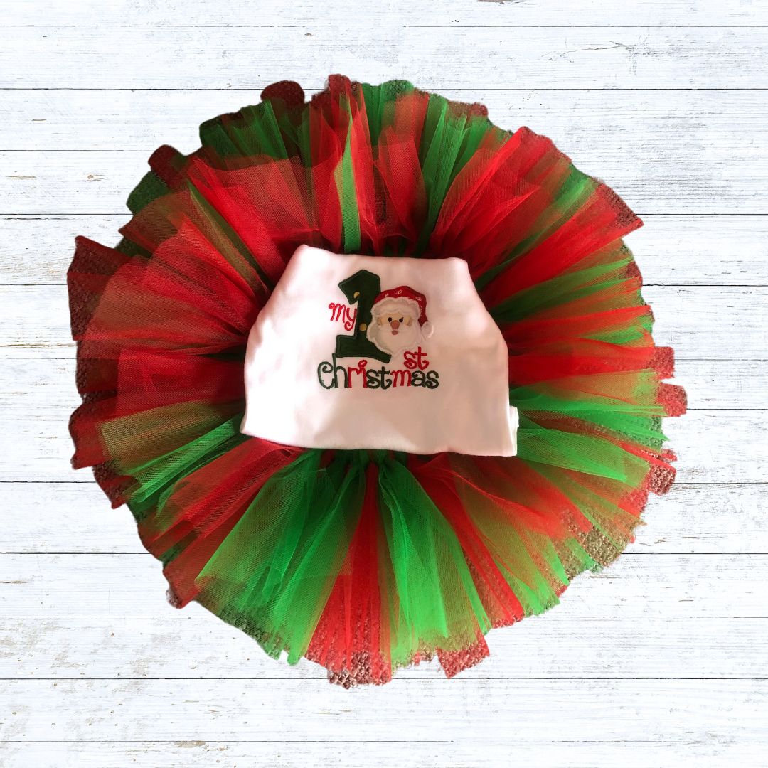 Girls christmas tutu outfit - red/green Santa my first christmas