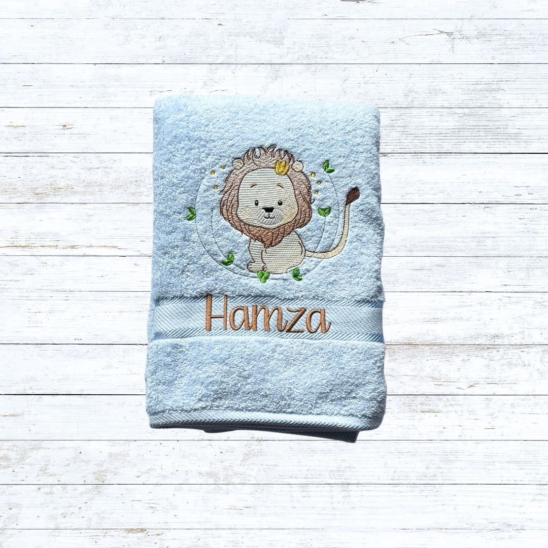 Personalised embroidered Lion bath towels for kids