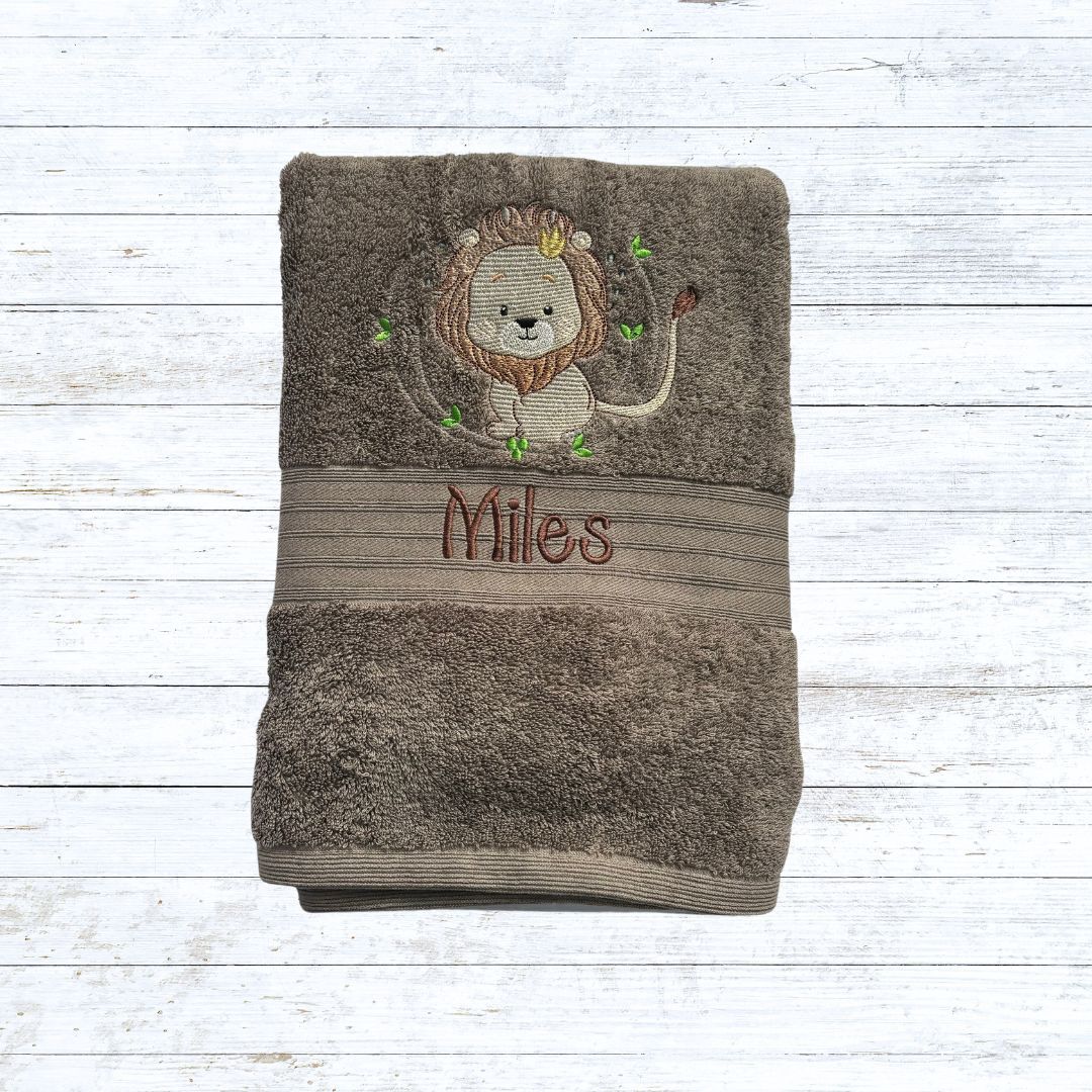 Personalised embroidered Lion bath towels for kids