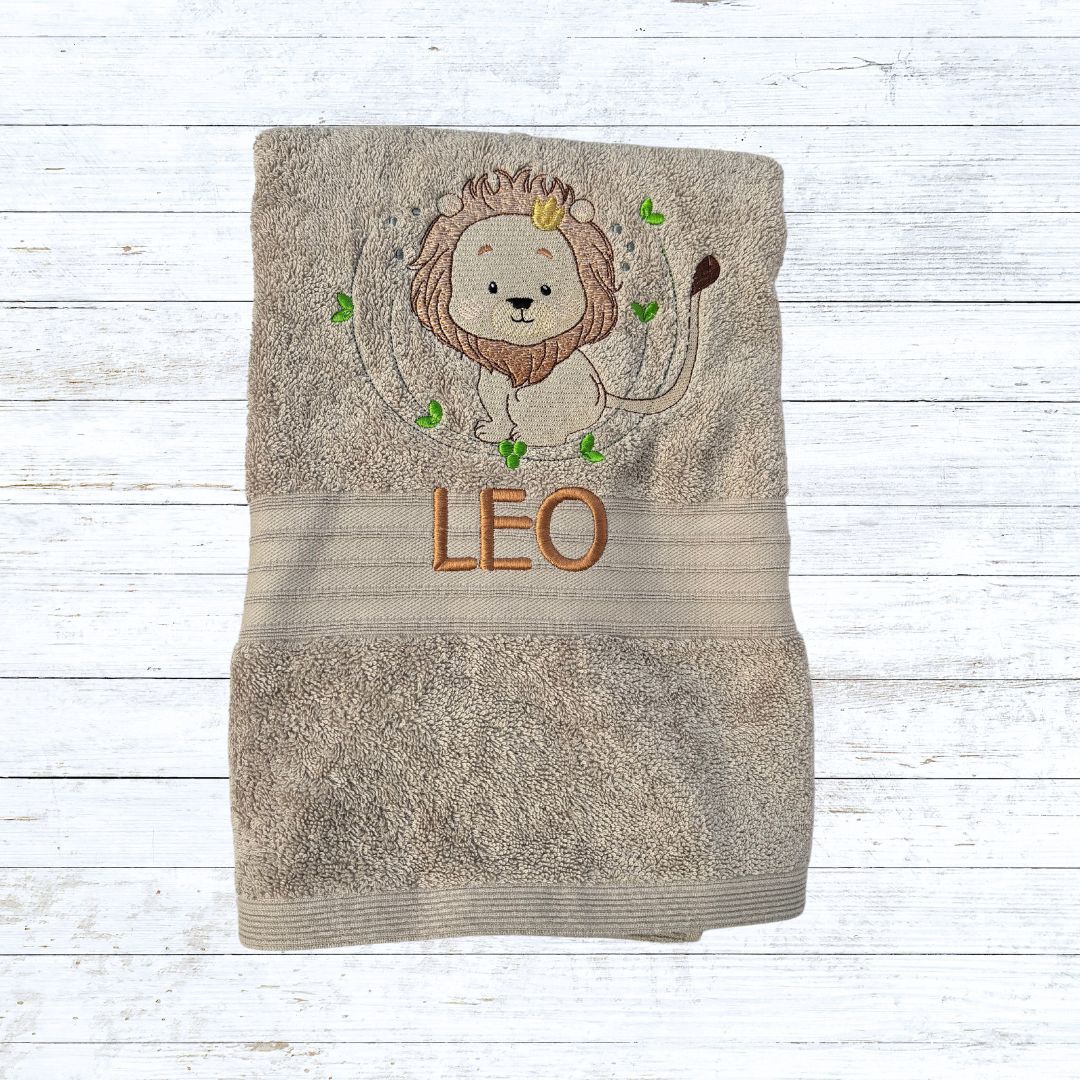 Personalised embroidered Lion bath towels for kids