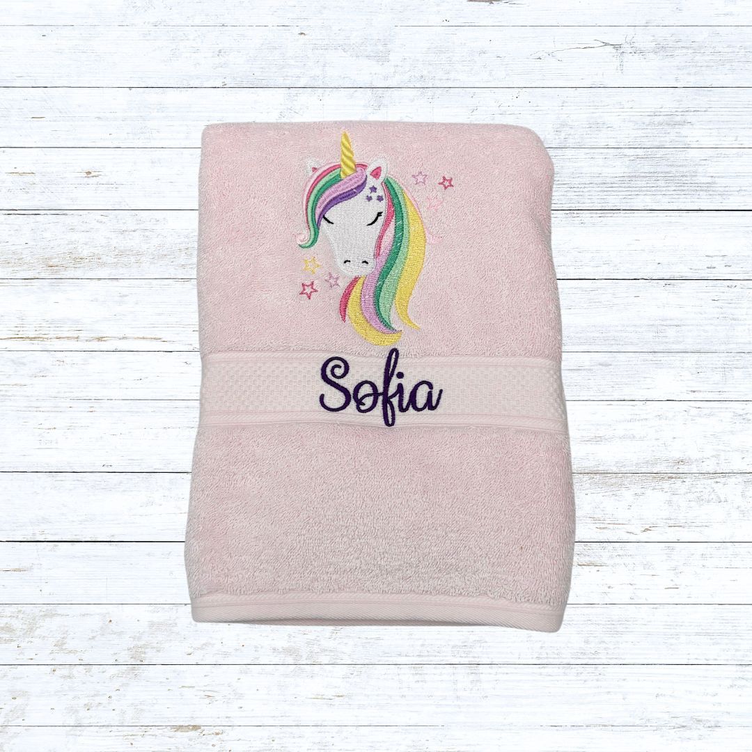 Personalised embroidered unicorn bath towels for kids