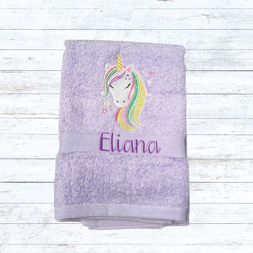 Personalised embroidered unicorn bath towels for kids