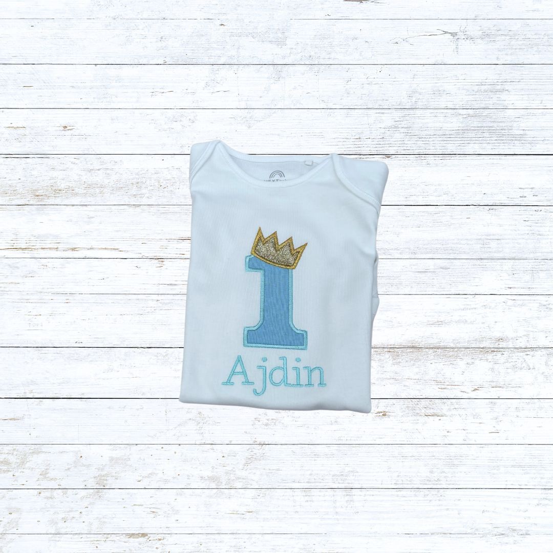 Boys crown birthday shirt - Light blue