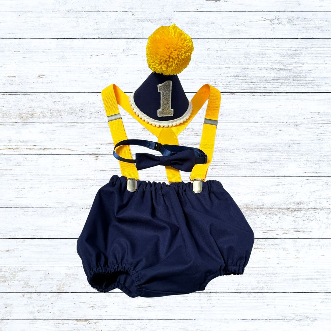 4 pc birthday outfit - Navy yellow