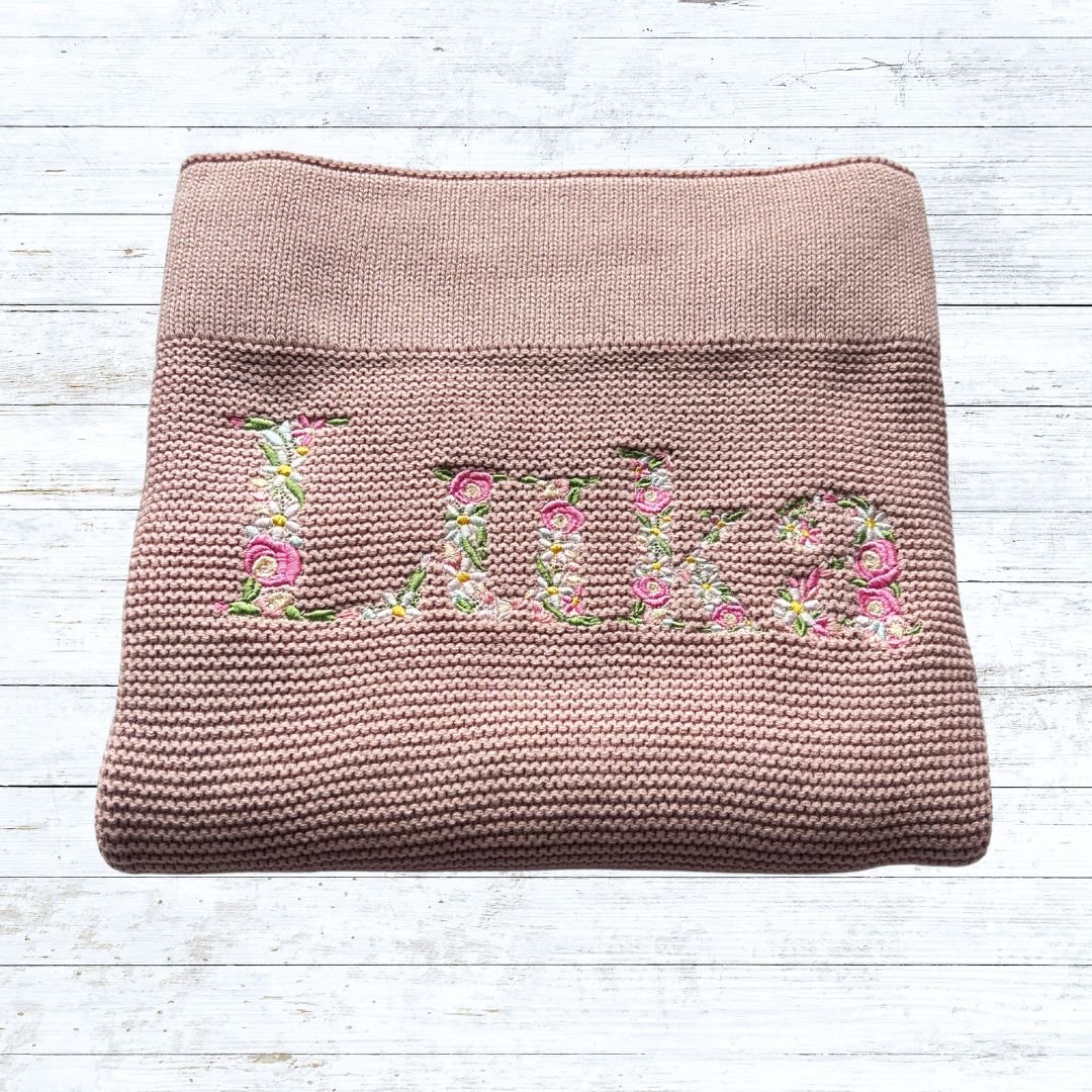 Personalised Knit Blanket - Floral font