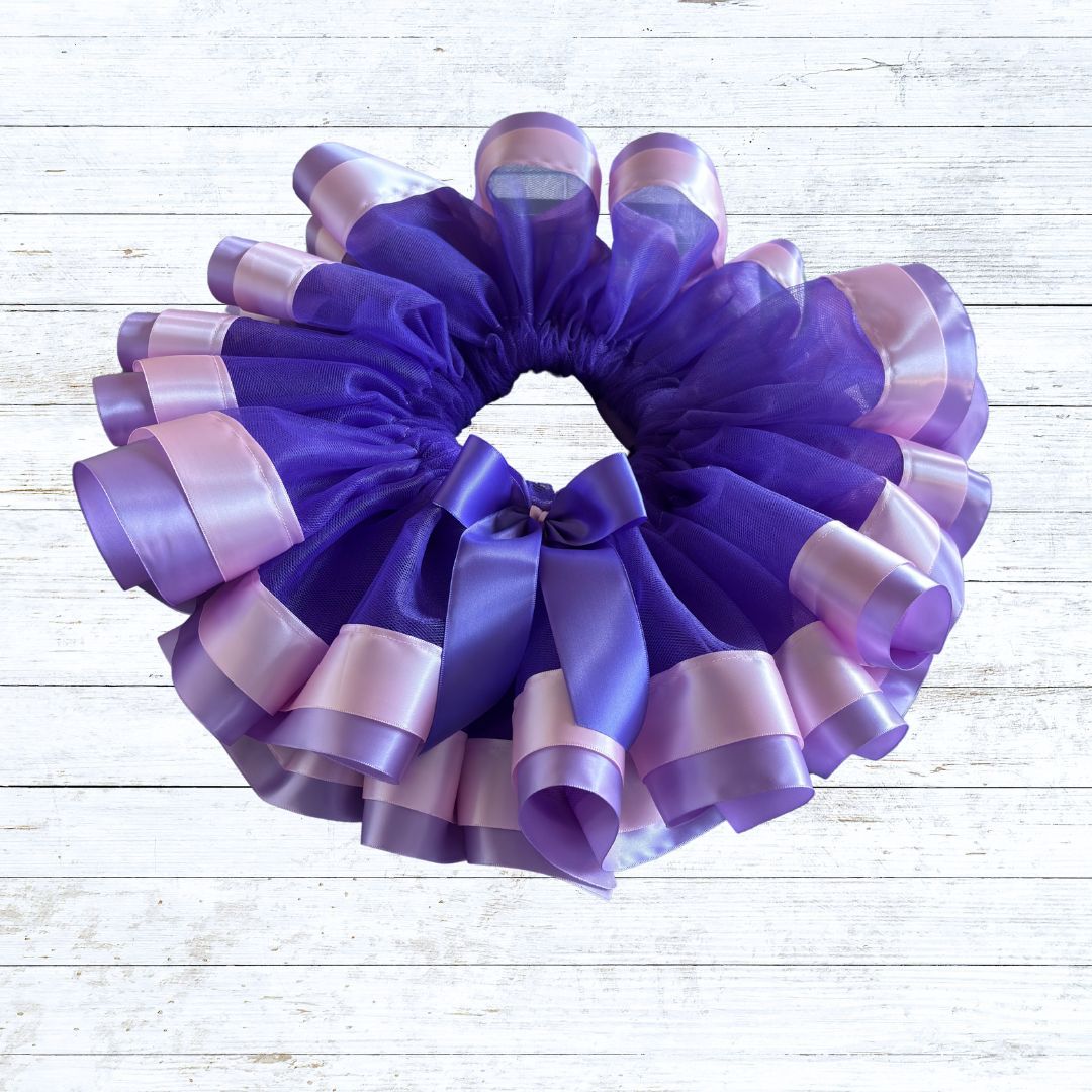  Ribbon trim tutu-purple tulle lilac pink ribbon
