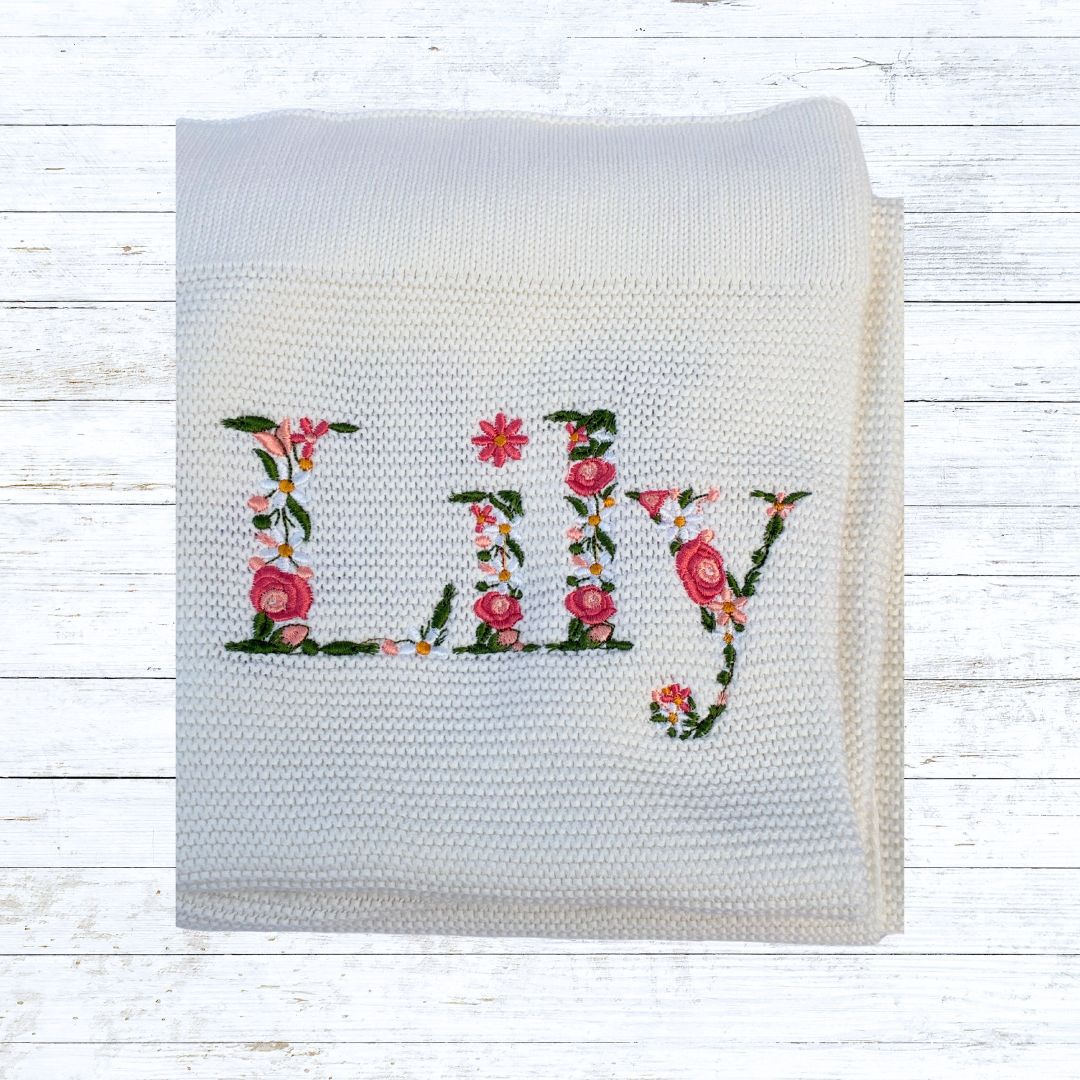 Personalised Knit Blanket - Floral font