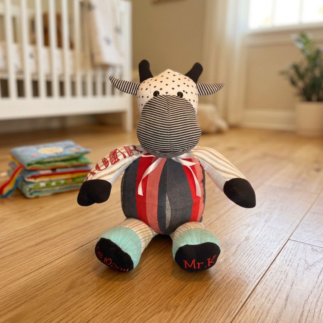 Memory bear made from baby clothing - Cow