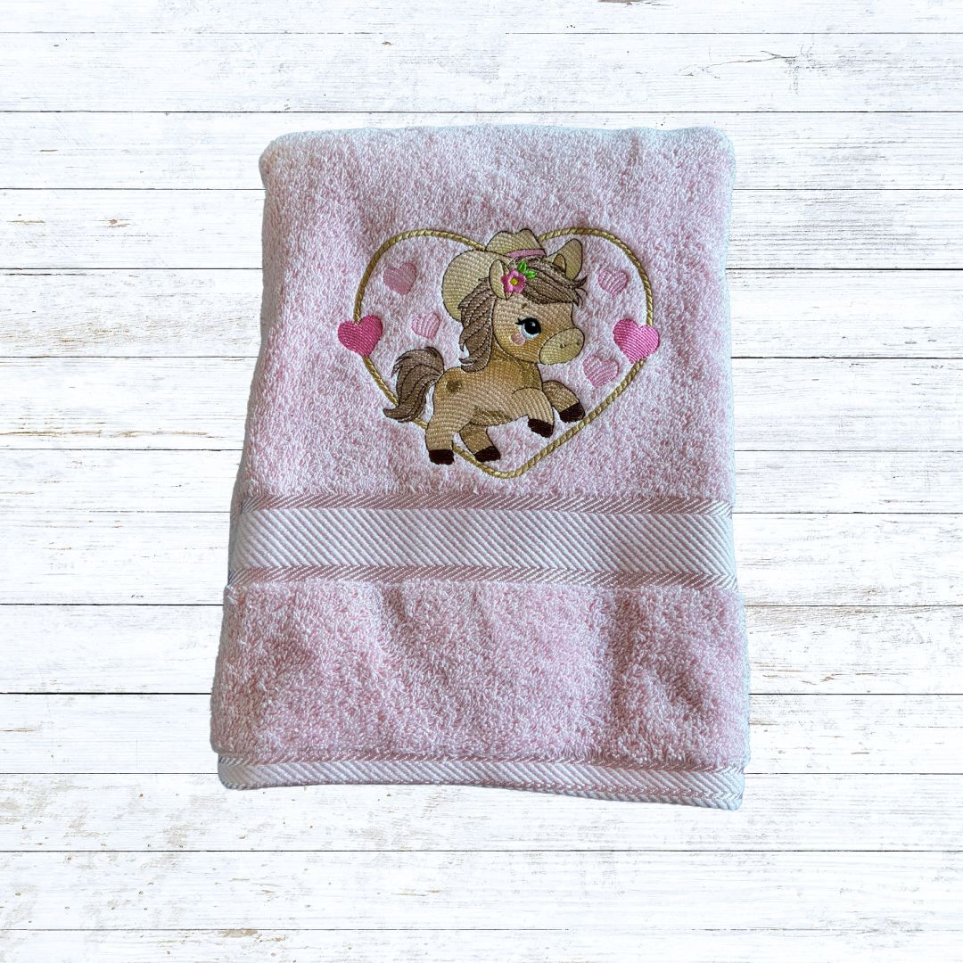 Personalised embroidered bath towels for kids - horse