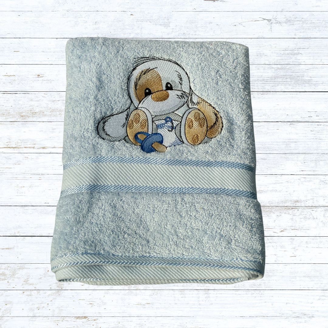 Personalised embroidered bath towels for kids - Puppy