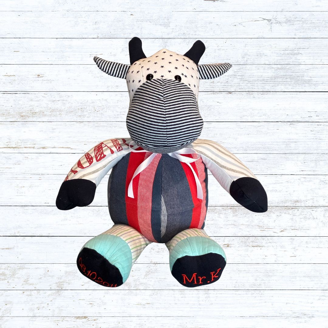 Memory bear made from baby clothing - Cow