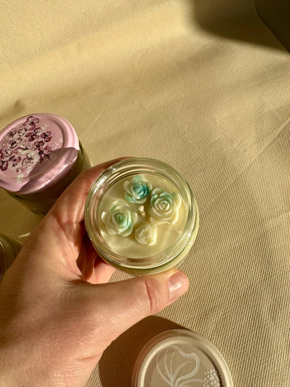 Velas MANO Decoracion en Frasco 