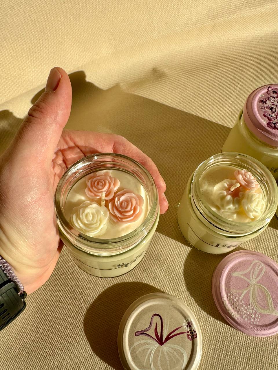 Velas MANO Decoracion en Frasco 