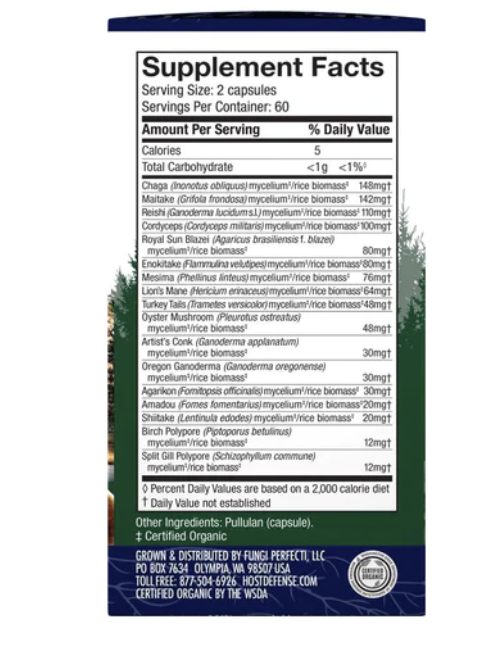HOST DEFENSE MYCOMMUNITY 17 RŪŠIŲ GRYBIENOS FORMULĖ 60/120 vnt.