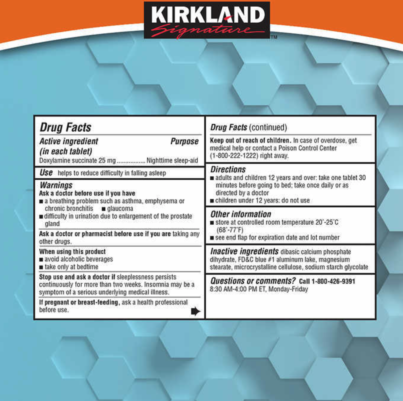 KIRKLAND SIGNATURE - MIEGUI DOKSILAMINO SUKCINATAS 25 mg 96 vnt.