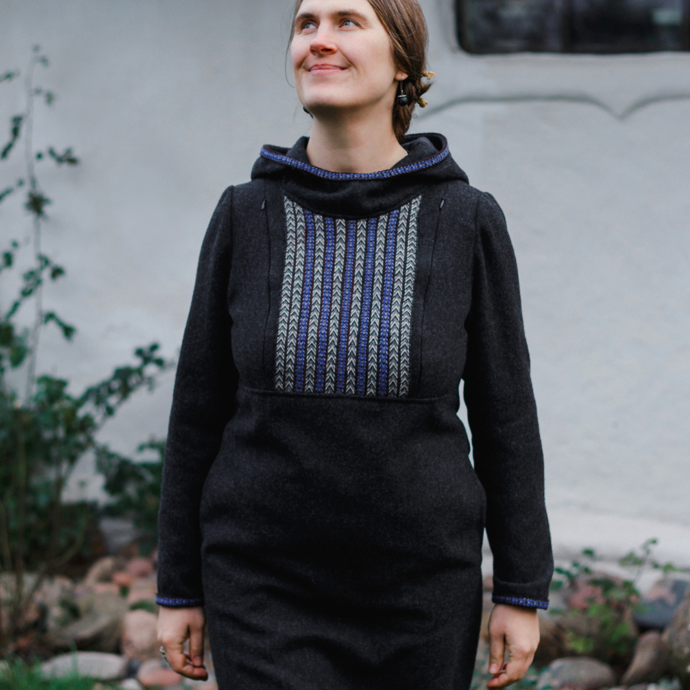 Wool dress with a hood